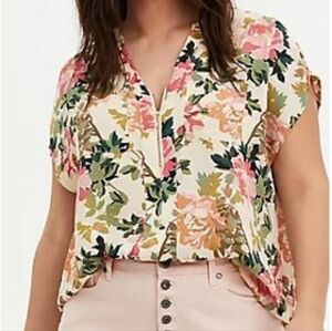 Torrid Georgette Zip-Front Dolman Top In Floral Nude Plus Size 3X